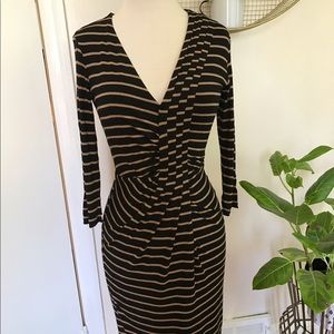 Anthropologie knit black and brown striped dress