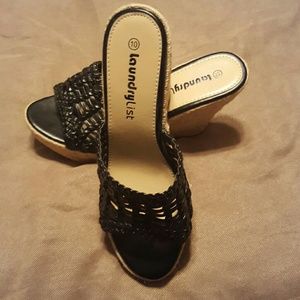 Faux leather woven roped wedged platform sandals