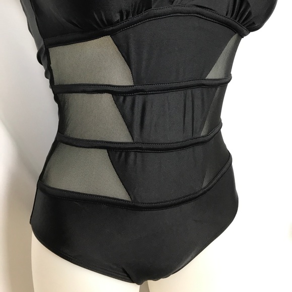 New! Black one piece swim suit mesh sides SEXY - Picture 2 of 5