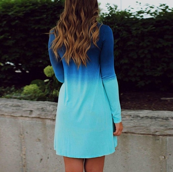 Sale! Dazzling Blue Seafoam Ombre Dress S-4X - Picture 3 of 6