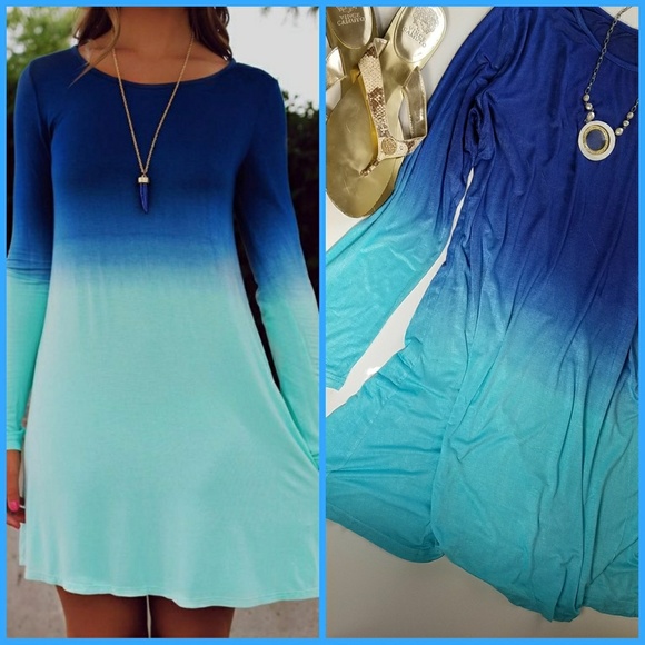 Sale! Dazzling Blue Seafoam Ombre Dress S-4X - Picture 4 of 6