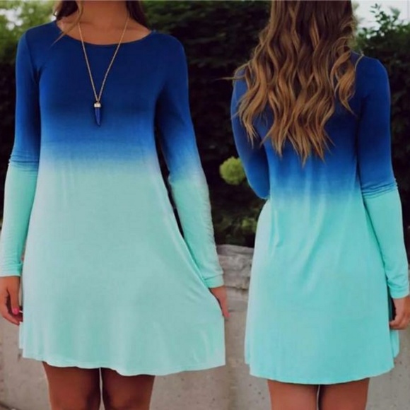 Sale! Dazzling Blue Seafoam Ombre Dress S-4X - Picture 6 of 6