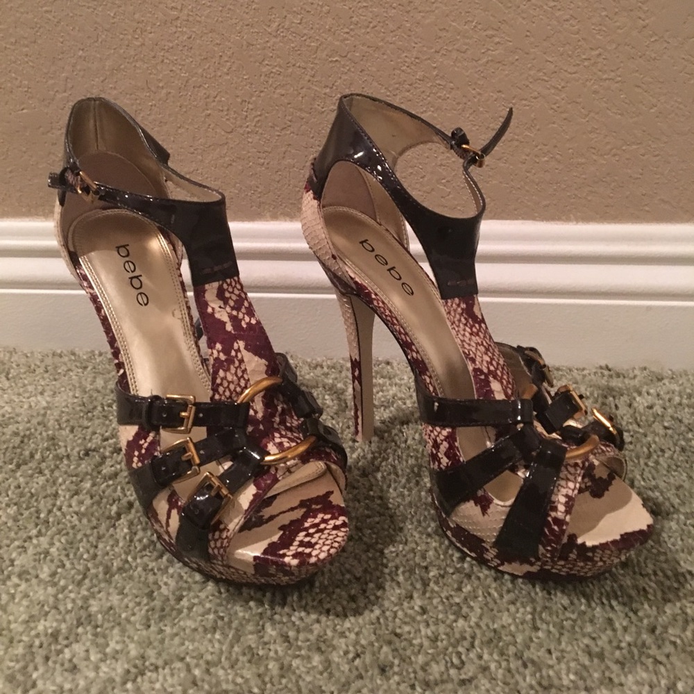 Snakeskin Bebe heels