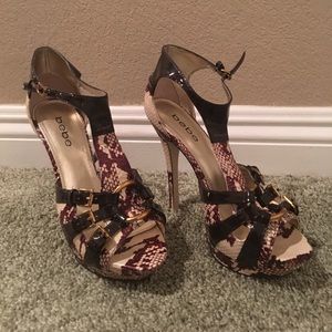 Snakeskin Bebe heels
