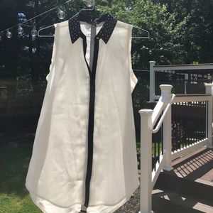 White button down tank with studded collar