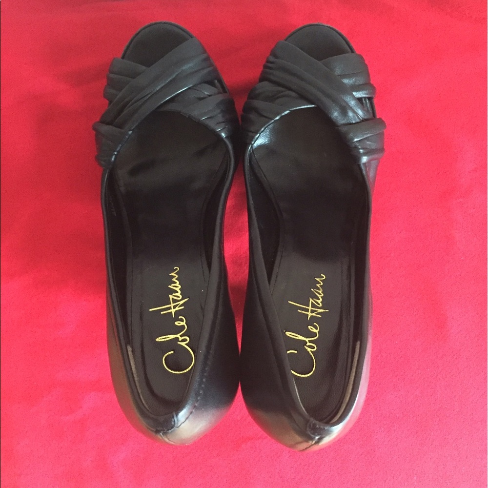 Cole Haan Black Leather Open Peep Toe Heels