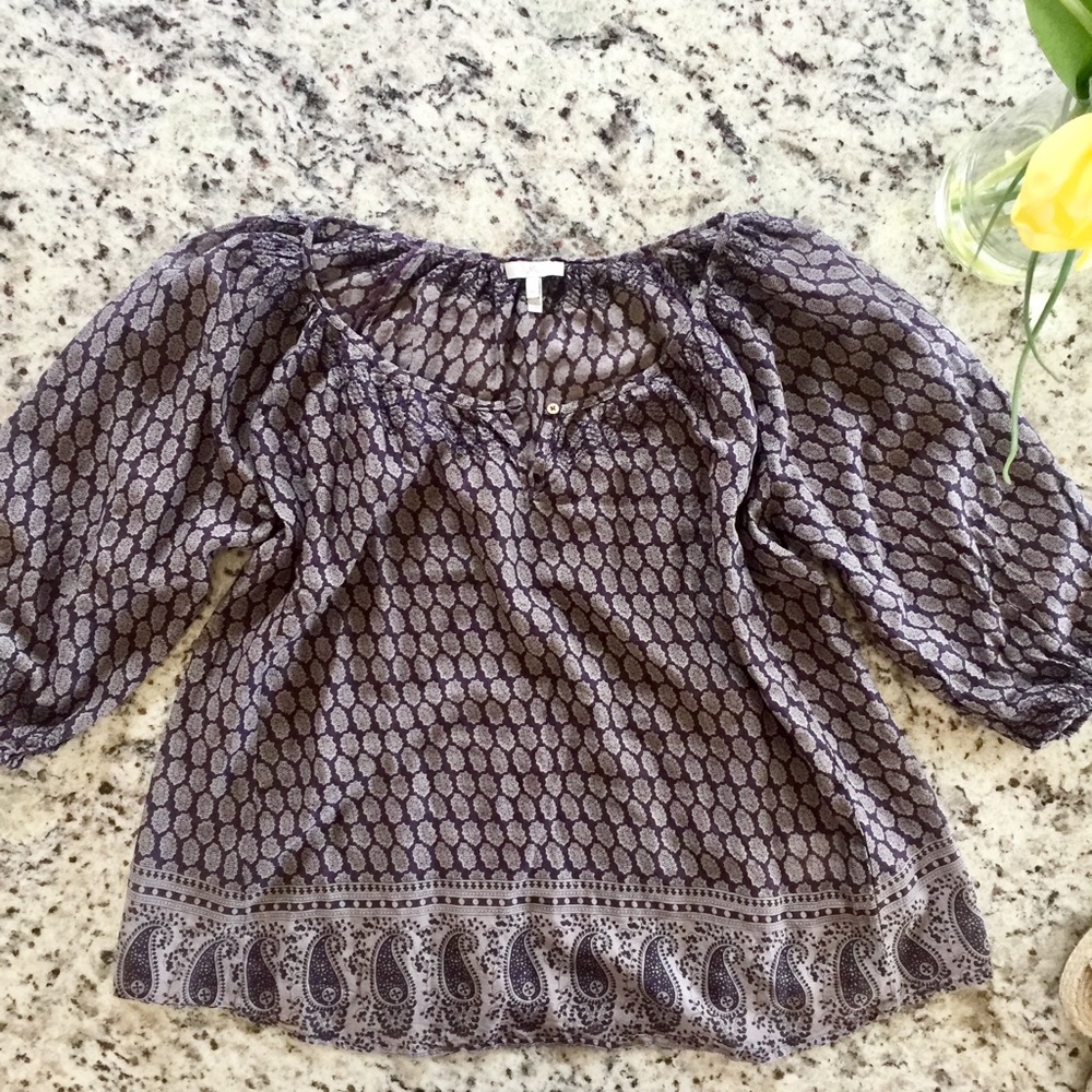 Joie Plum Paisley Peasant Light Weight Top Sz M - Picture 2 of 6