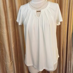 Cream jersey Career blouse with pleat detailing