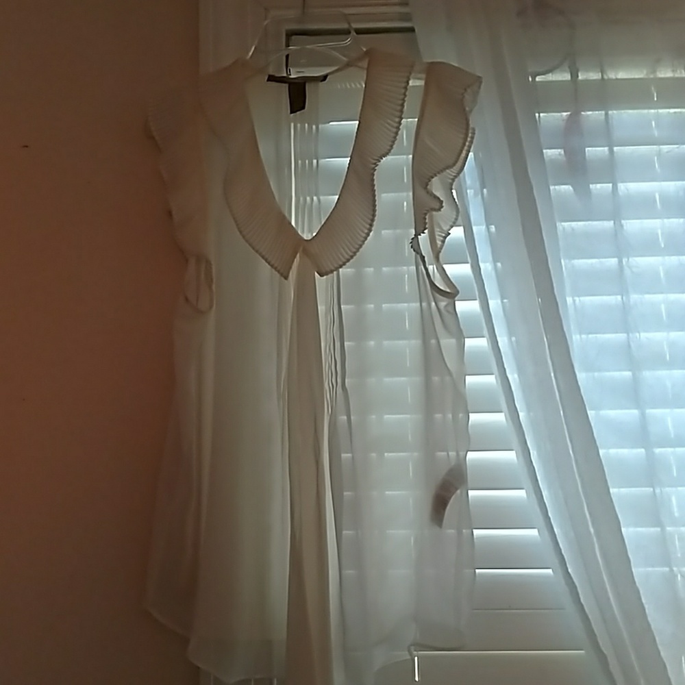Cute white chiffon collared sheer top