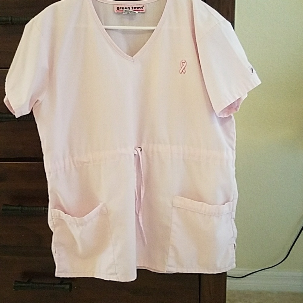 Light pink. Breast cancer scrub top.