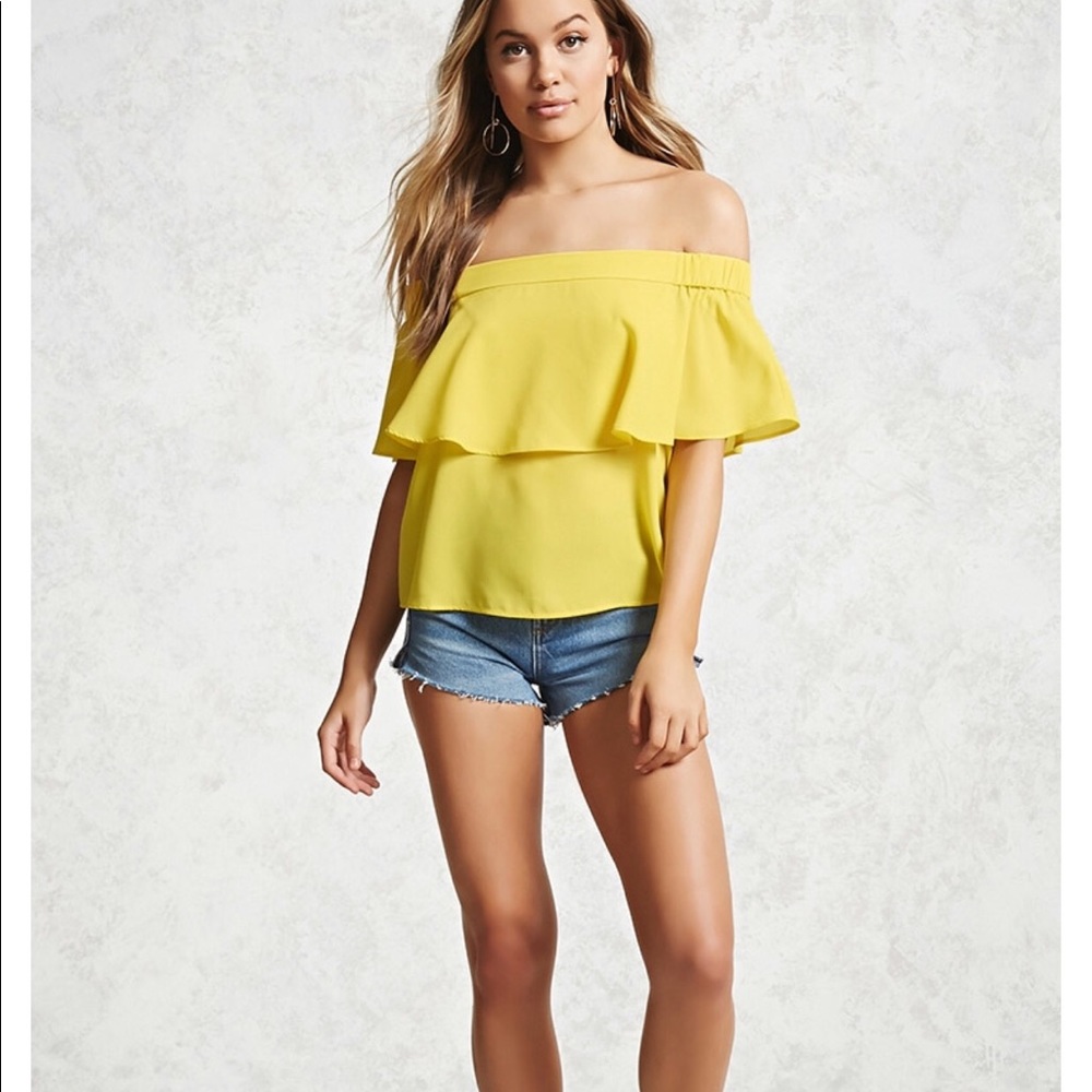 Off the shoulder yellow top