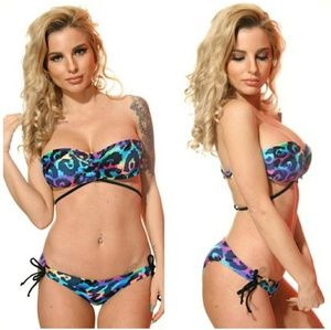 Sale Rainbow Leopard Print Lisa Frank Style Bikini