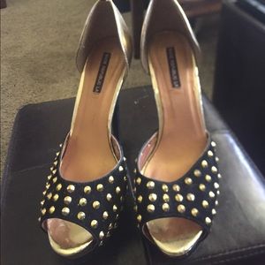 Black and gold rhinestone heels
