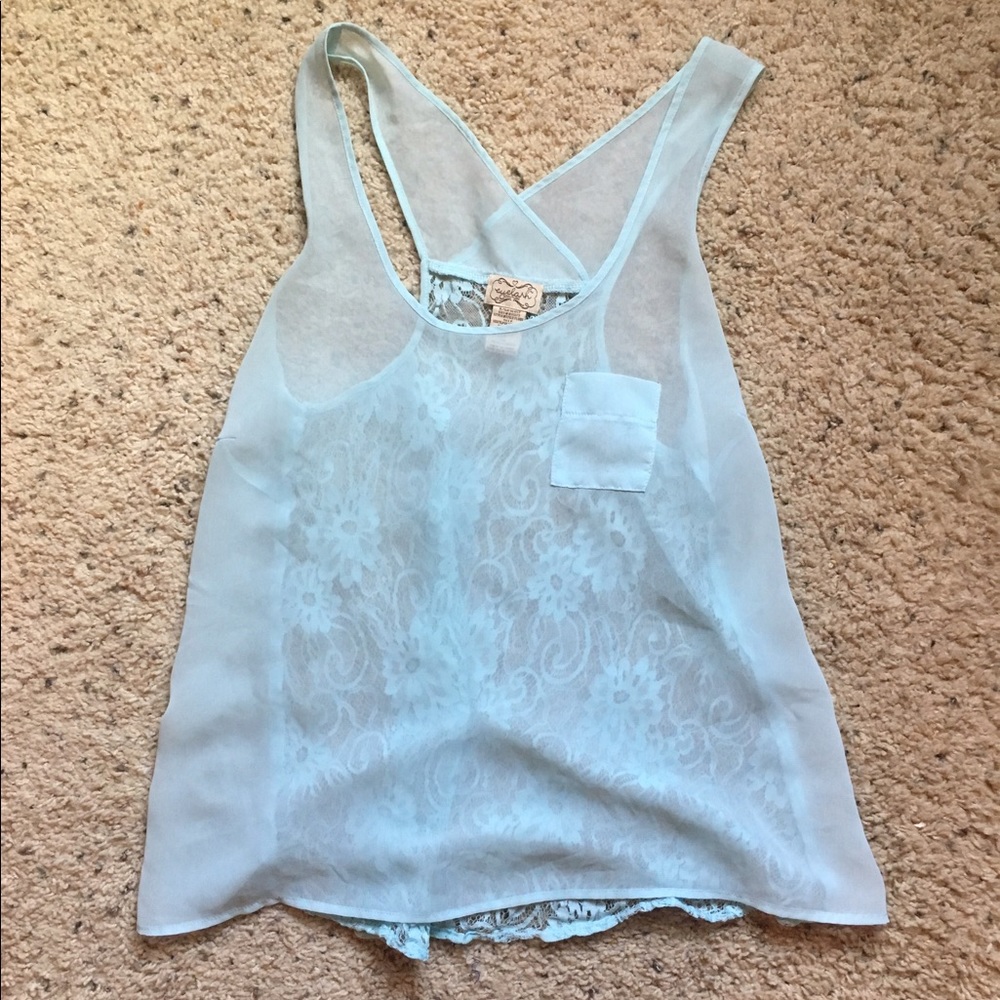 Loose elegant blue see through blouse