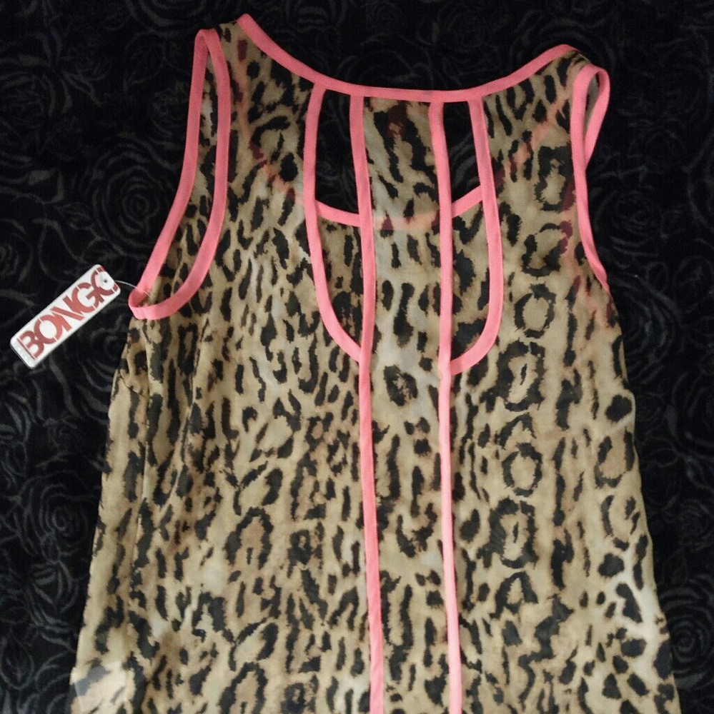 NWT BONGO Sheer leopard print tank top womans PINK - Picture 3 of 4