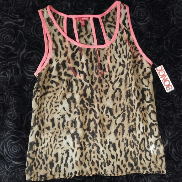 NWT BONGO Sheer leopard print tank top womans PINK - Picture 2 of 4