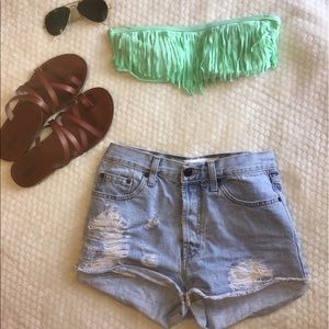 PacSun Aqua Fringe Bikini Top