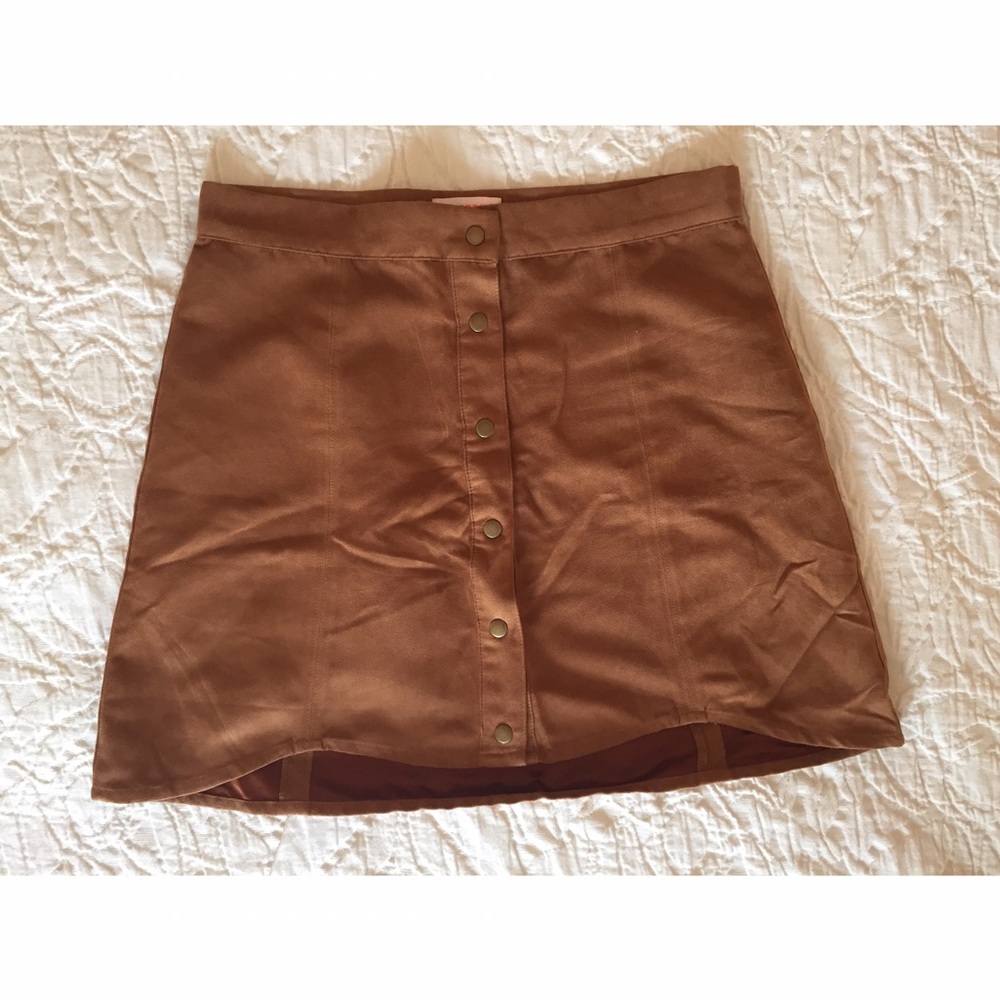 Button-Front Suede Skirt