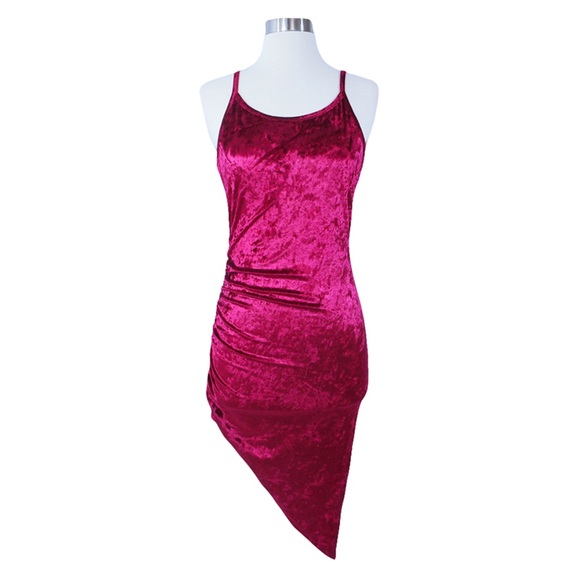 Burgundy Bodycon Velvet Dress - Picture 5 of 7