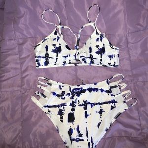 Blue and White tiedye high waisted bottomed bikini