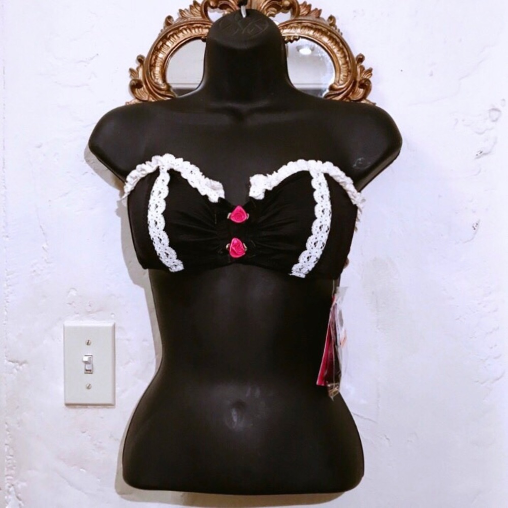 Betsey Johnson Black Rose Bikini Top (S) NWT