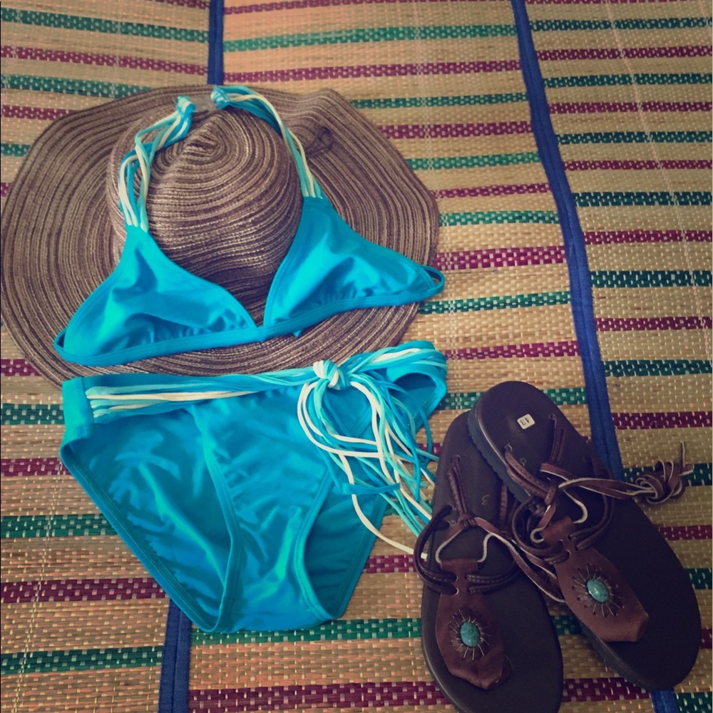 ☀Flash ️SALE Tropical turquoise halter bikini