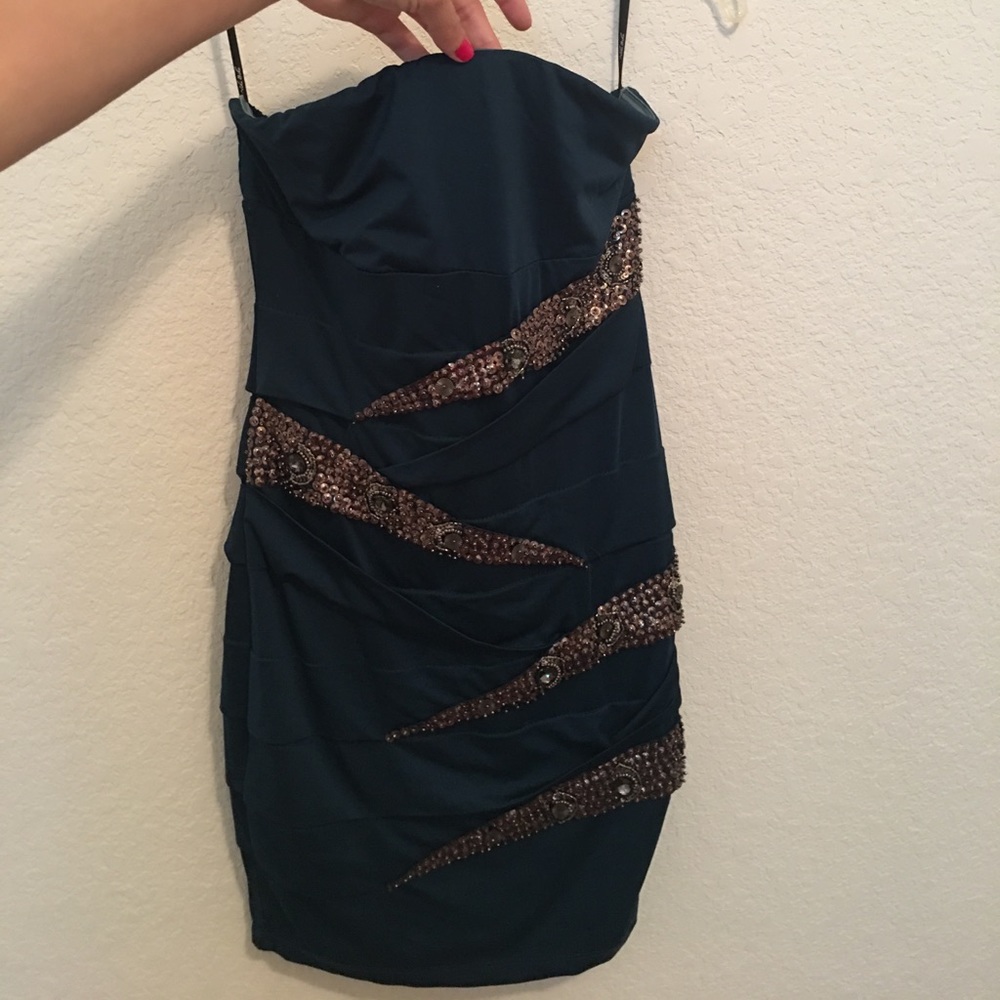 Dark teal beaded tight dress