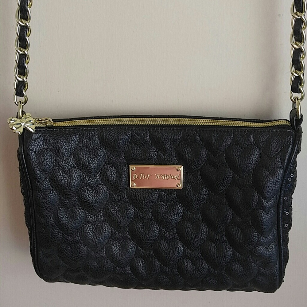 Betsey Johnson black leather hearts bag