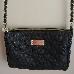 Betsey Johnson black leather hearts bag