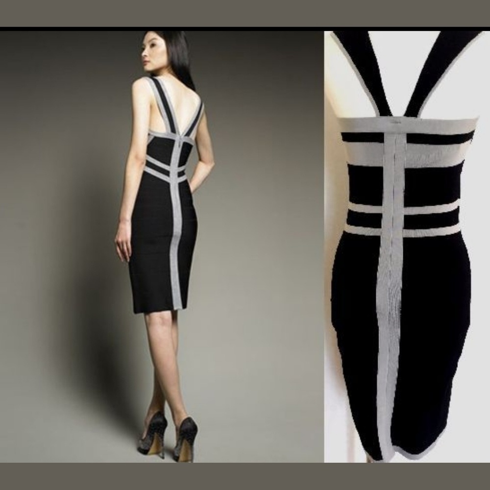 NEW W TAG! EXPRESS GRAY & BLACK BANDAGE DRESS