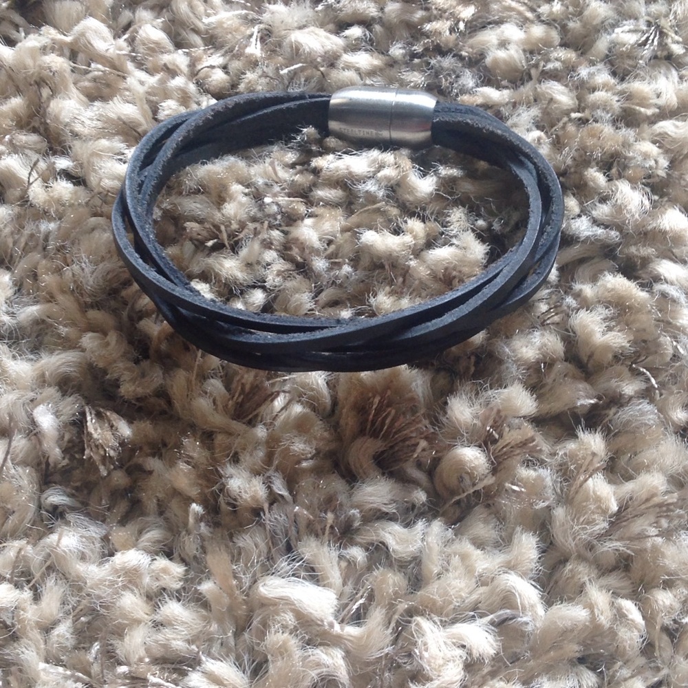 Black Leather Stainless Steel Bracelet