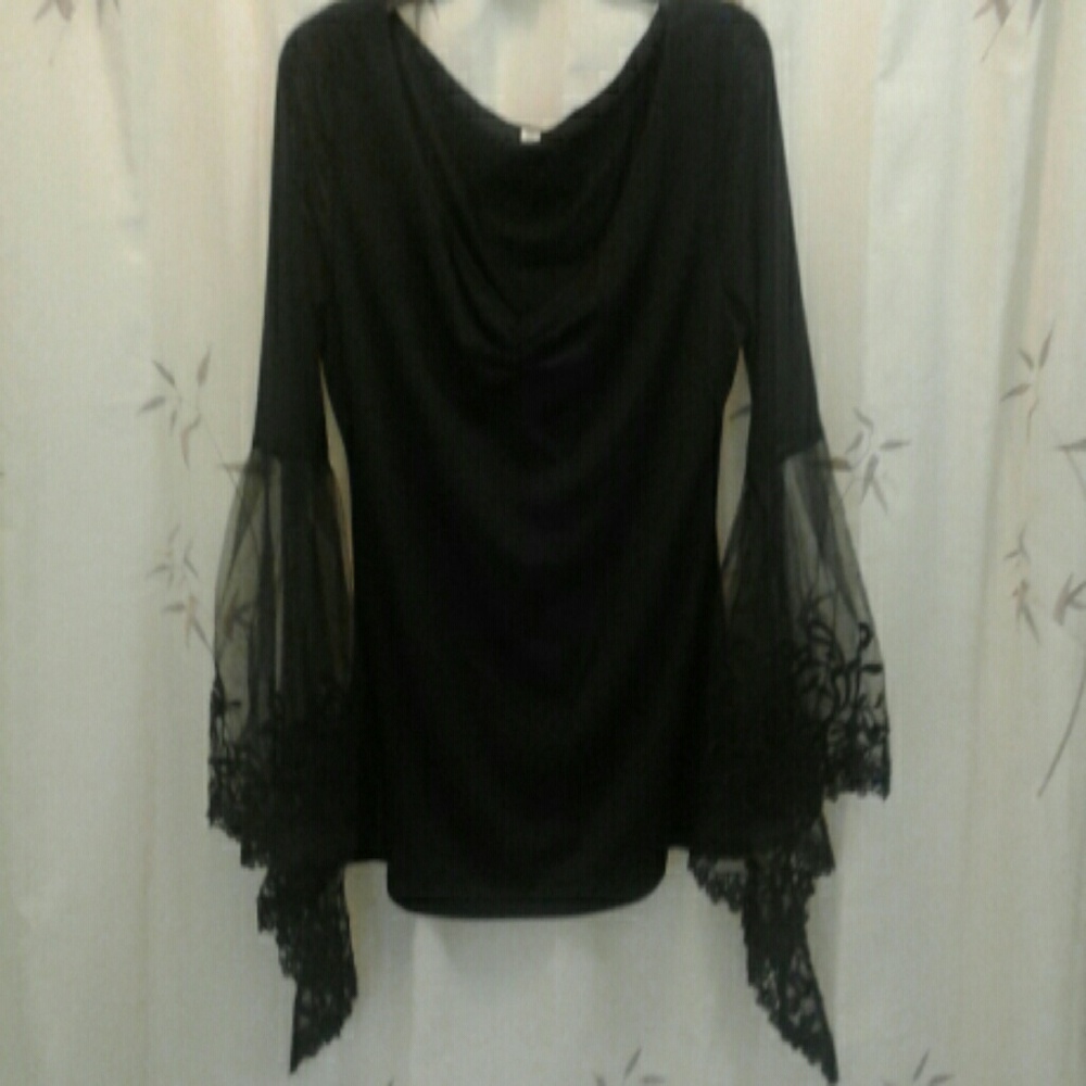 Black lace bell sleeve shirt