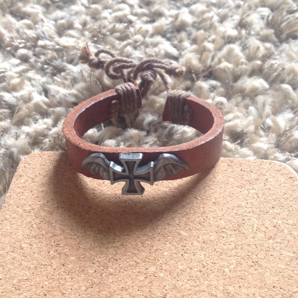 Leather Cross Bracelet