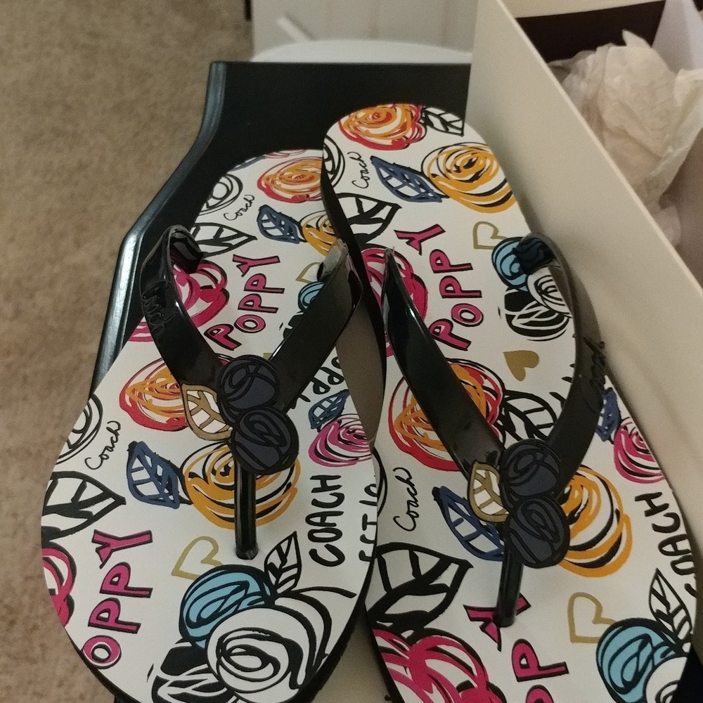 NIB Coach Casey poppy scribble flip flop
