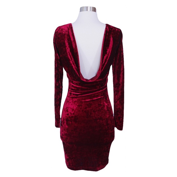 ❗️FINAL PRICE❗️ Red Cowl Back Velvet Bodycon Dress - Picture 7 of 7