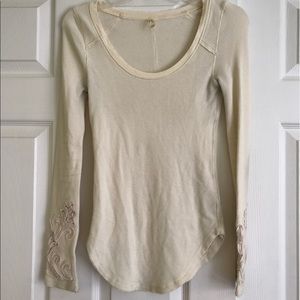 Free People "Newbie" Thermal Top w crochet detail