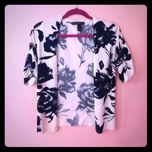 Lovely Navy & White Floral Button Up Top/Cardigan