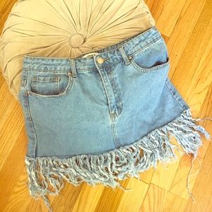 Forever 21 fringe denim skirt