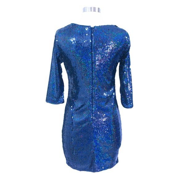 Blue Iridescent 3/4 Sleeve Bodycon Sequin Dress - Picture 7 of 7