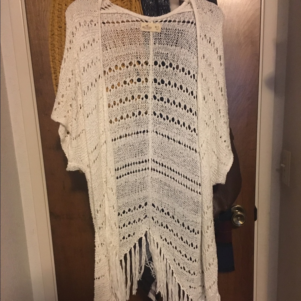 White cardigan with fringe from Hollister
