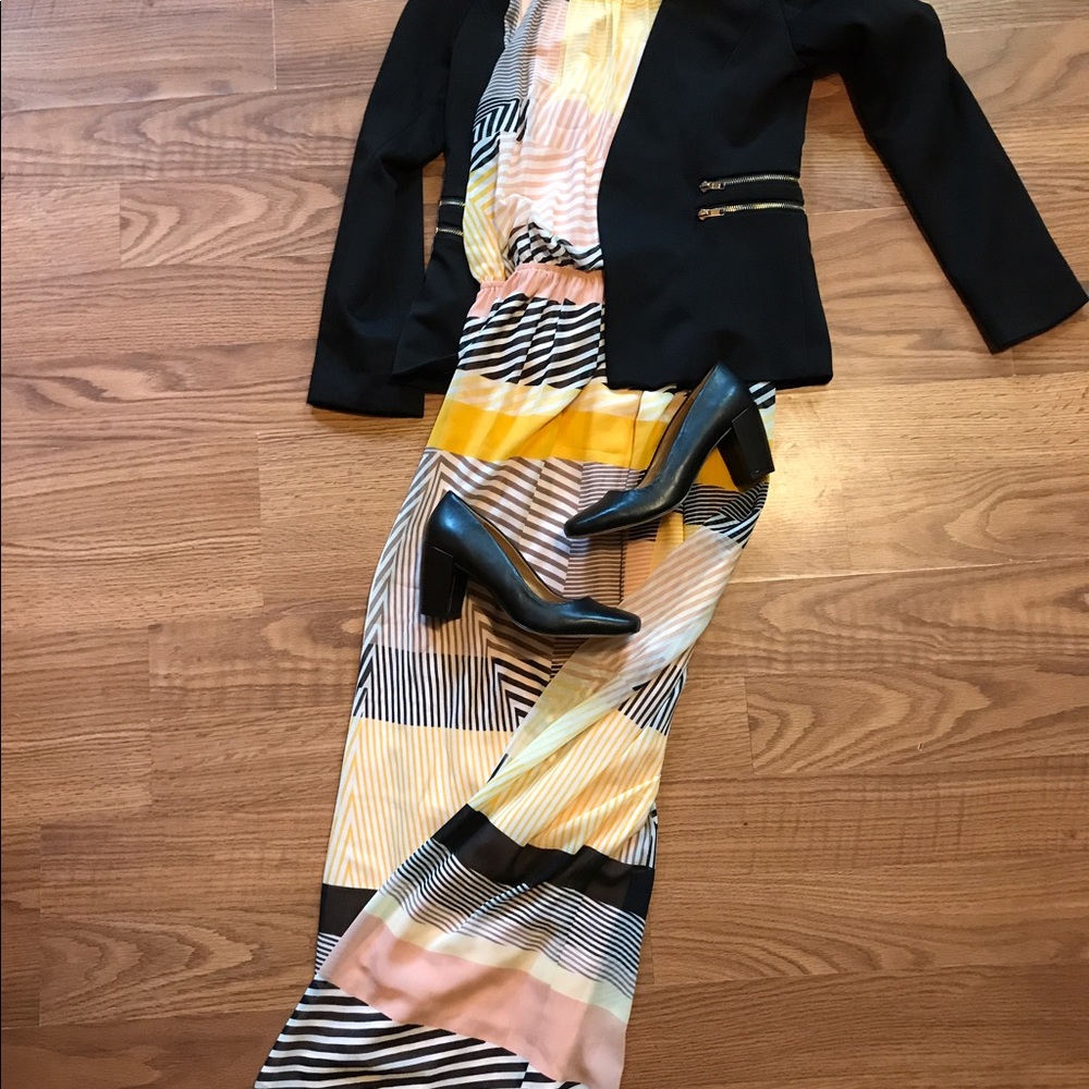 Vince Camuto Yellow/Pink/Black/White Maxi Dress