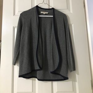 NWOT Loft grey cardigan with navy blue detail