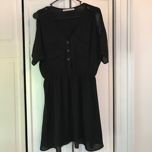 Black open shoulder short sleeve dress