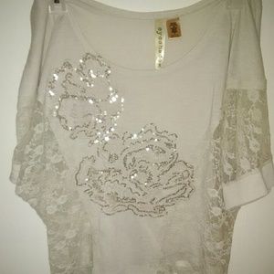 Cream Sequin Floral Loose Top