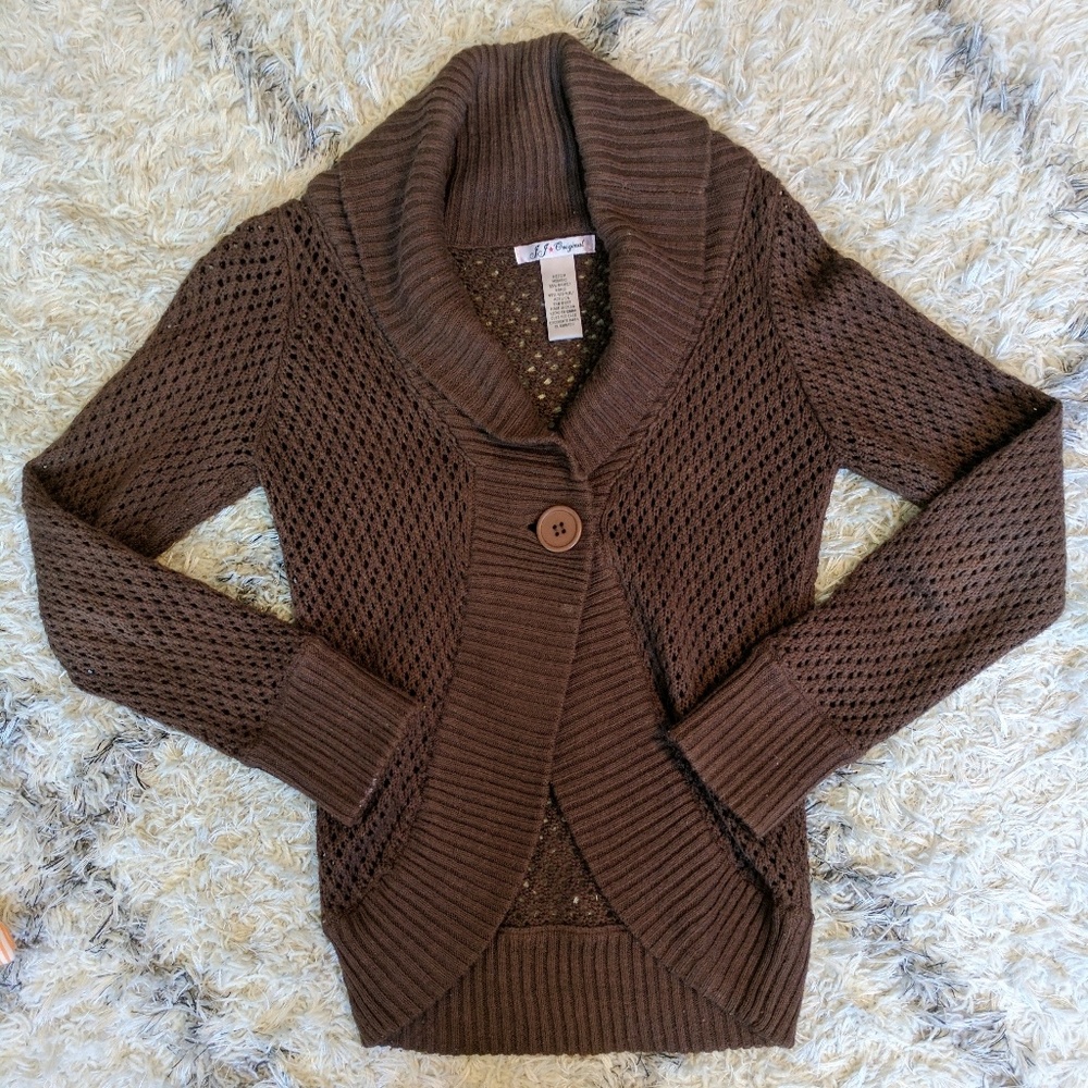 Brown One Button Sweater Cardigan