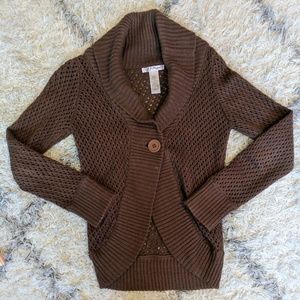 Brown One Button Sweater Cardigan