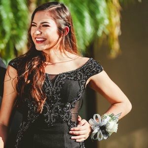 Hand beaded black prom dress