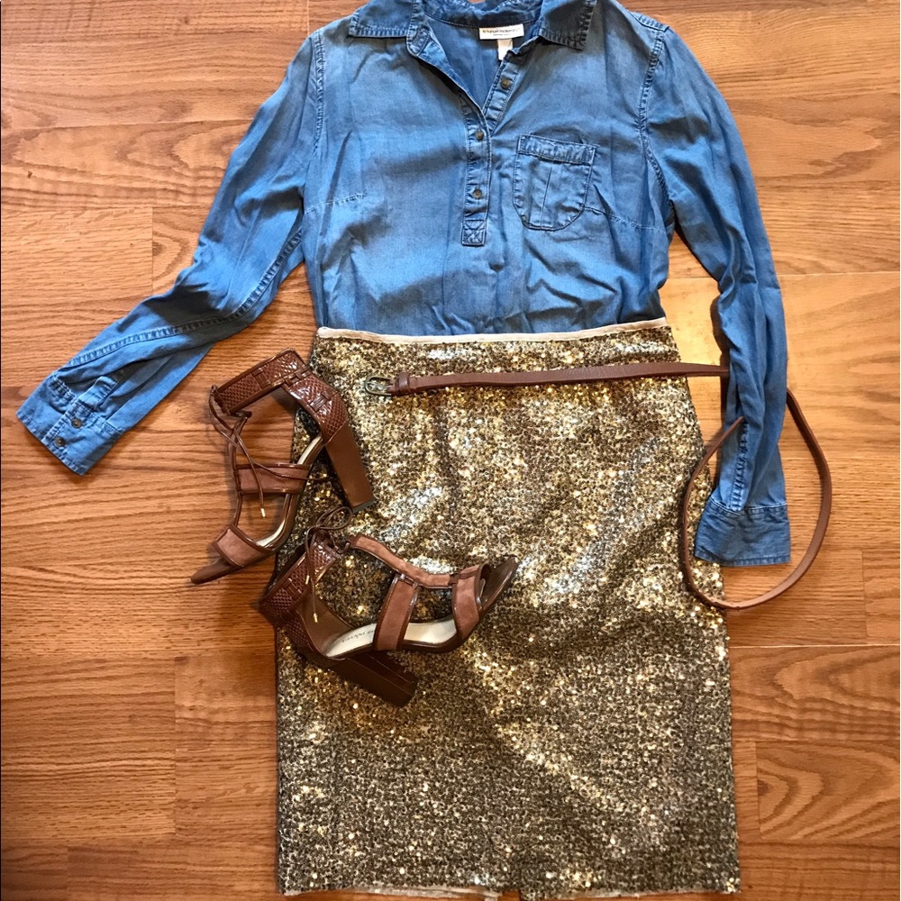 Chico's Gold Sequin Pencil Skirt