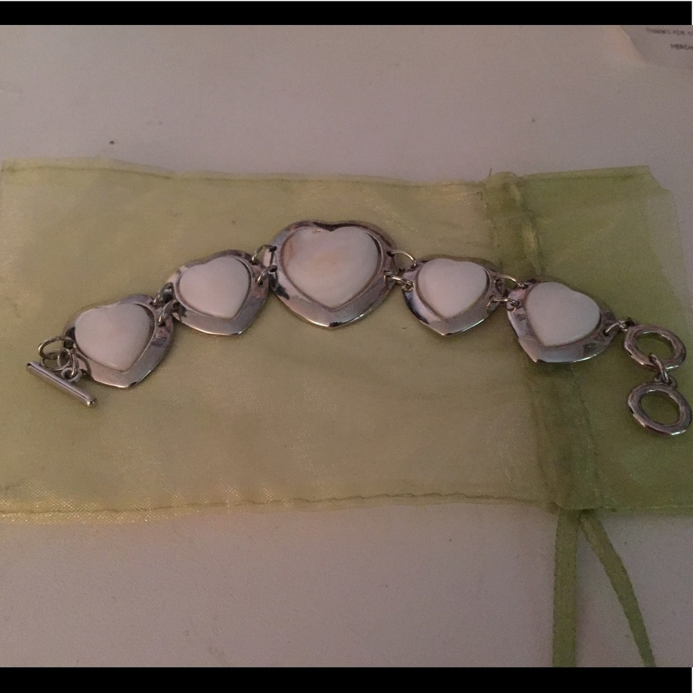 Silver & White Heart Bracelet