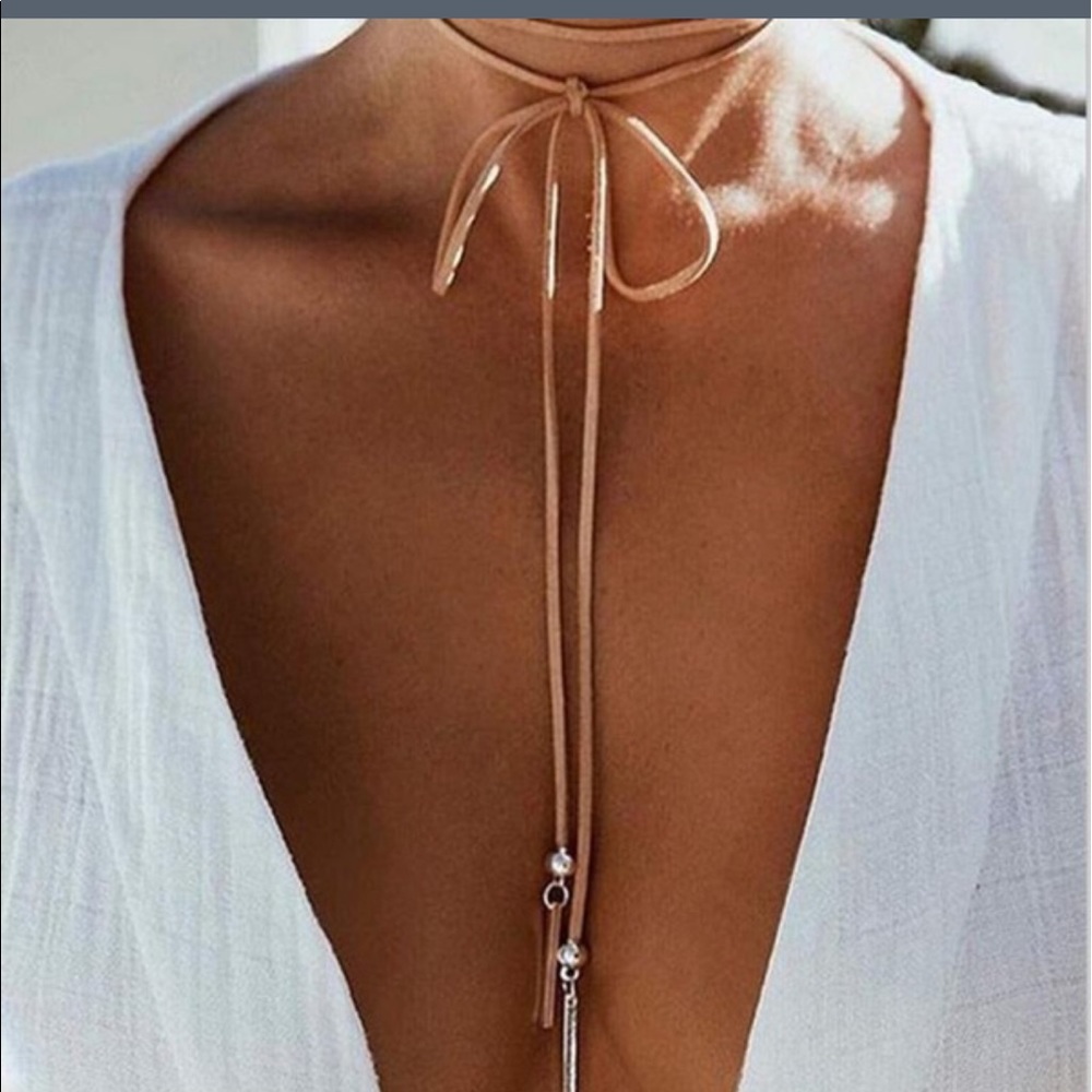 Brown silver spike leather choker necklace